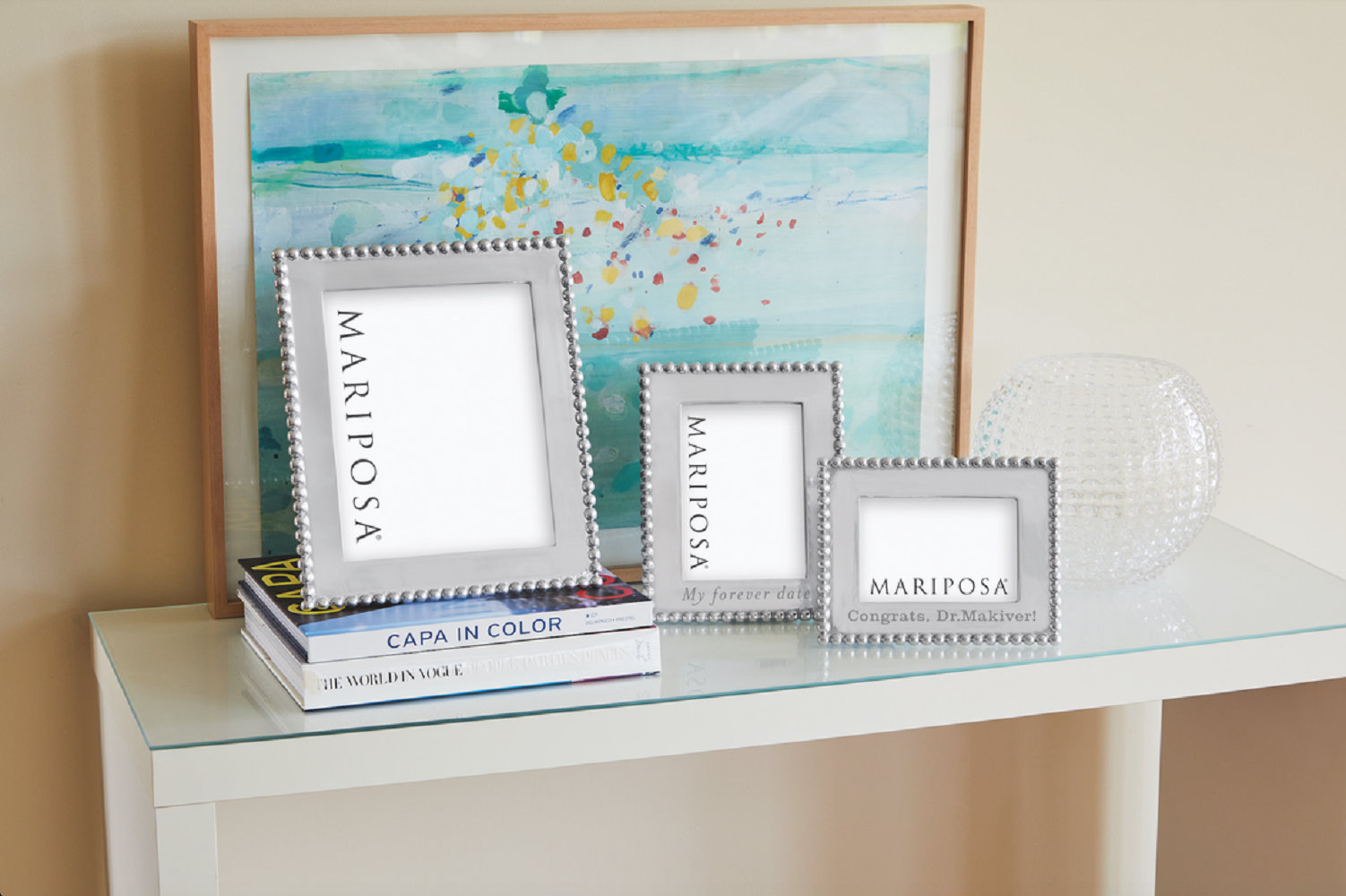 Beaded Silver Metal Beaded Picture Frame, 8" H x 10" W