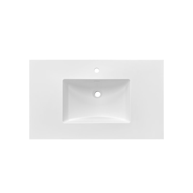 37"Wx22"D Solid Surface Resin Vanity Top with Sink-Durable, Easy-to-Clean, Built-in Overflow
