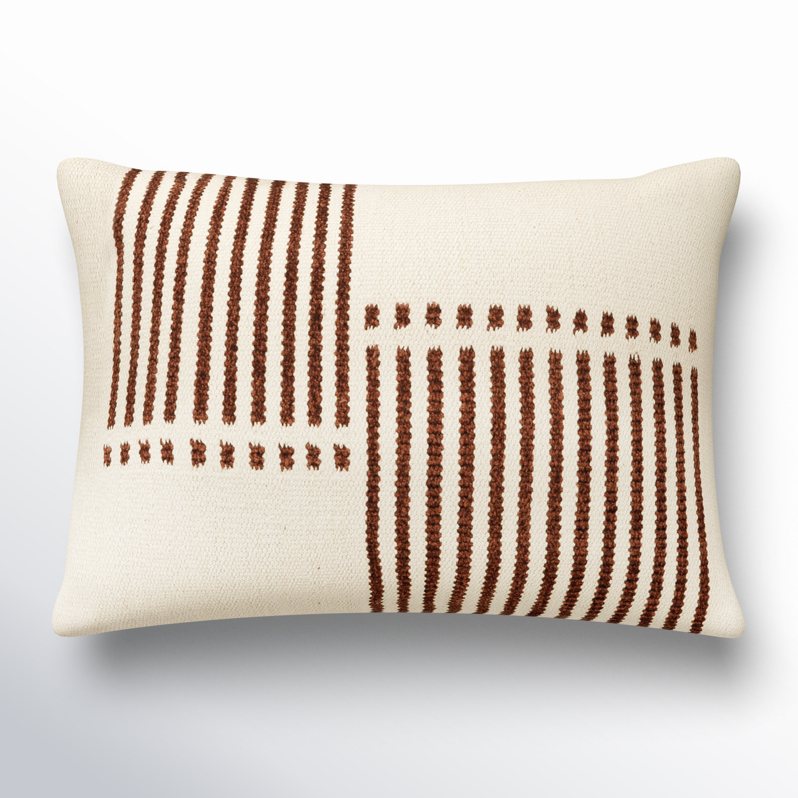 Carlus Striped Cotton Lumbar Throw Pillow, Natural/Camel