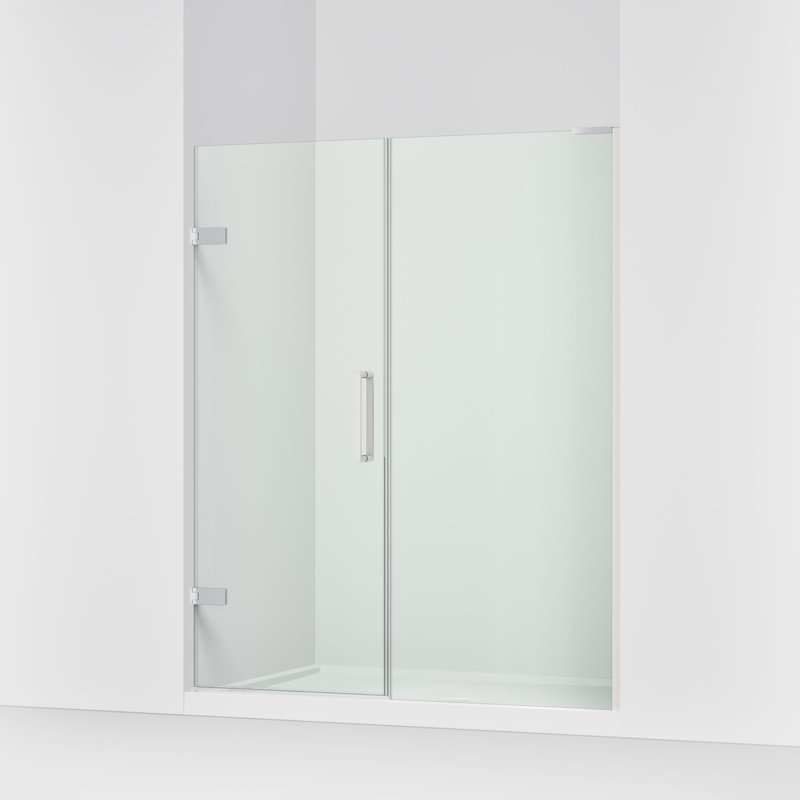 Composed 57-1/4-In58-In W X 71-1/2-In H Frameless Pivot Shower Door With 3/8-In Crystal Clear Glass And Back-To-Back Vertical Door Pulls