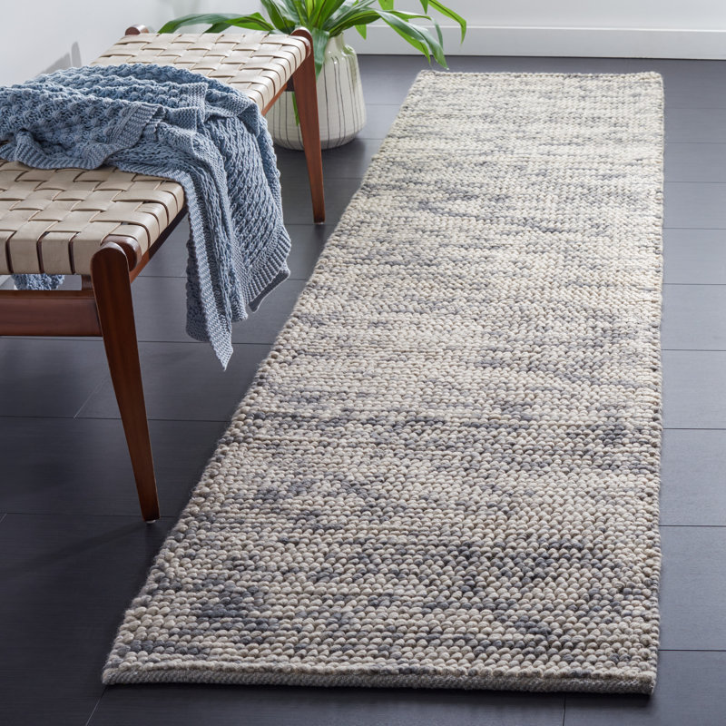 Tapis gris / beige en laine touffeté à la main Almus, Tapis de couloir 2 pi 3 po x 9 pi