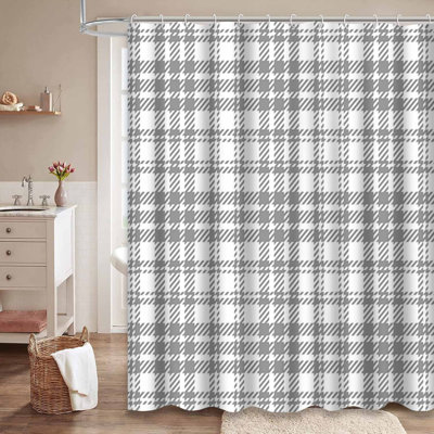 Rideau de douche blanc à carreaux avec 12 crochets