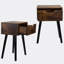 Ensemble de 2 tables d'appoint en bois de style Mid-Century, table de bout avec 1 tiroir de rangement, table de chevet pour le salon de la chambre à coucher, brun rustique et noir