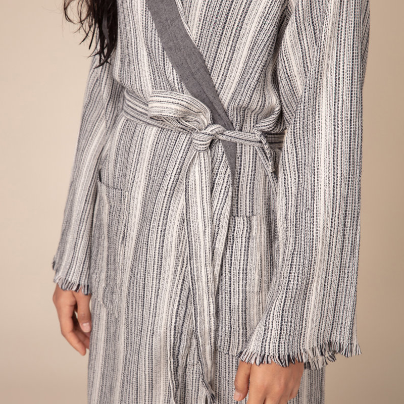 Peignoir 100% coton mi-mollet avec poches et capuche, G / TG, Gris