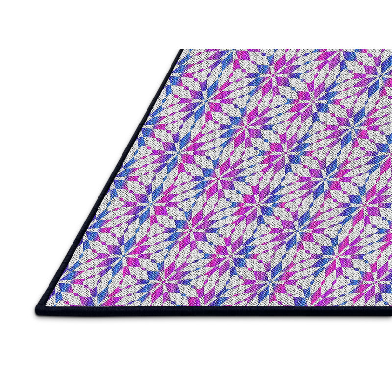 Tapis rose / ivoire géométrique tissé à la machine en laine / polyester, Rectangle 5 pi x 7 pi