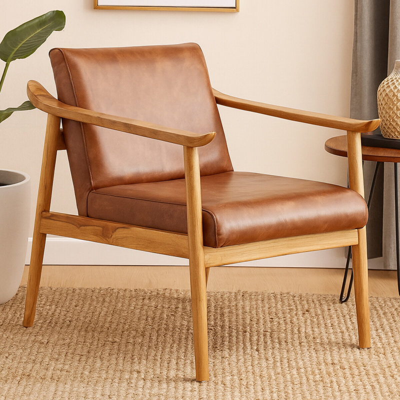 Natalie Leather Club Chair, Natural, Natural, Brown