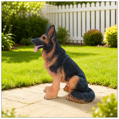 Lifelike German Shepherd Dog Statue, Realistic Resin Animal Figurine for Indoor Outdoor Garden Lawn Yard Home Decor, Art Craft Gift, Black+Brown