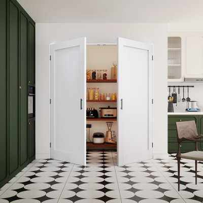 Intérieur de la porte intérieure à 1 panneau, portes françaises doubles en panneau de fibres à densité moyenne certifiées CARB P2, comprend la structure et la quincaillerie noire matte - Attaches et charnières à billes, pré-finies et imperméables, pour garde-manger, chambre à coucher, salle de bain et garde-robe, teinture facile à bricoler, 48 po "x 80"