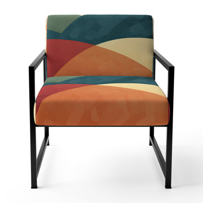 Retro Dreamscape Abstract Minimalism Blue Red - Upholstered Mid-Century Modern Arm Chair, Midcentury Abstract Accent Chair
