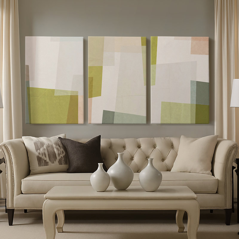 Overlapping Planes I  -Custom Wrapped Gallery Canvas - 3 Pieces, 18" H x 36" W