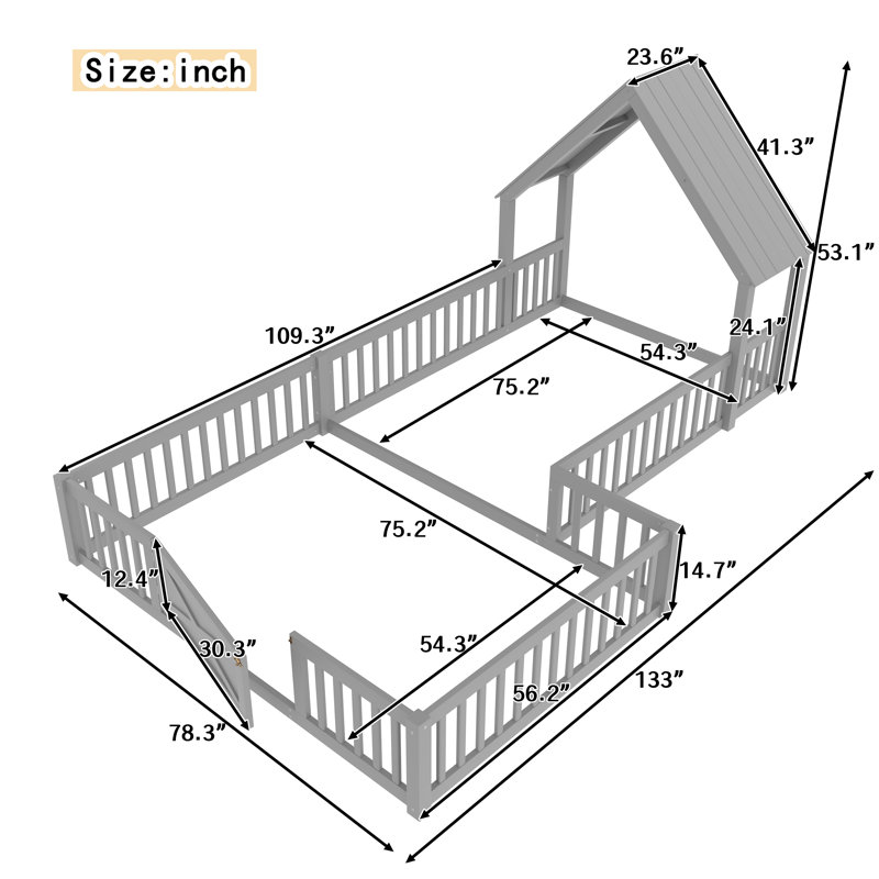 Lit plateforme Montessori, Gris, Lit double