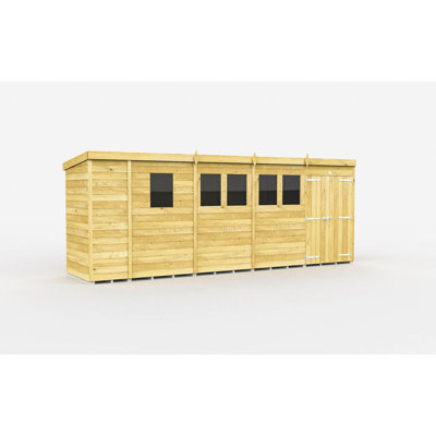 17ft x 4ft Pent Shed - Double Door with Windows