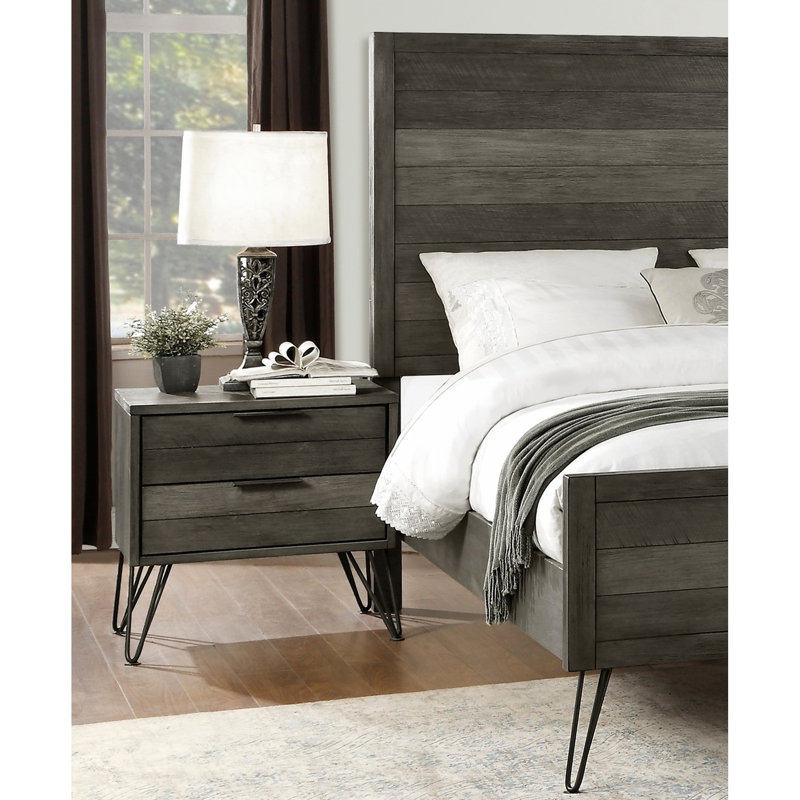 Table de chevet contemporaine en placage de chambre à coucher - 3 tons gris moderne