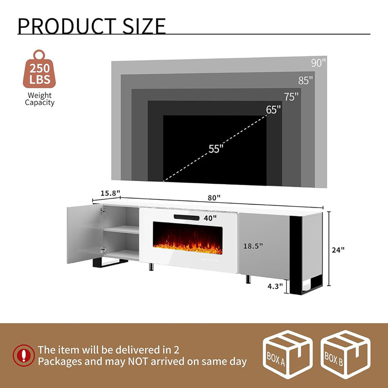 Pittston Unfinished with Fireplace Included, 80", White