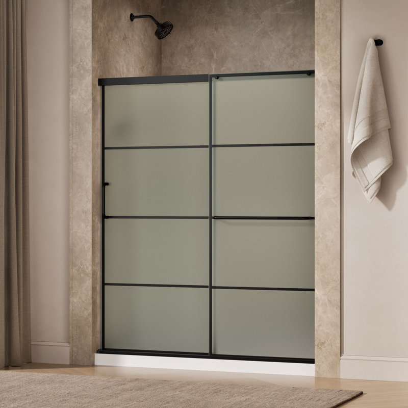 Elate Sliding Shower Door, 70-1/2" H x 56-1/4 - 59-5/8" W, With 1/4" Thick Crystal Clear Glass With Rectangular Grille Pattern