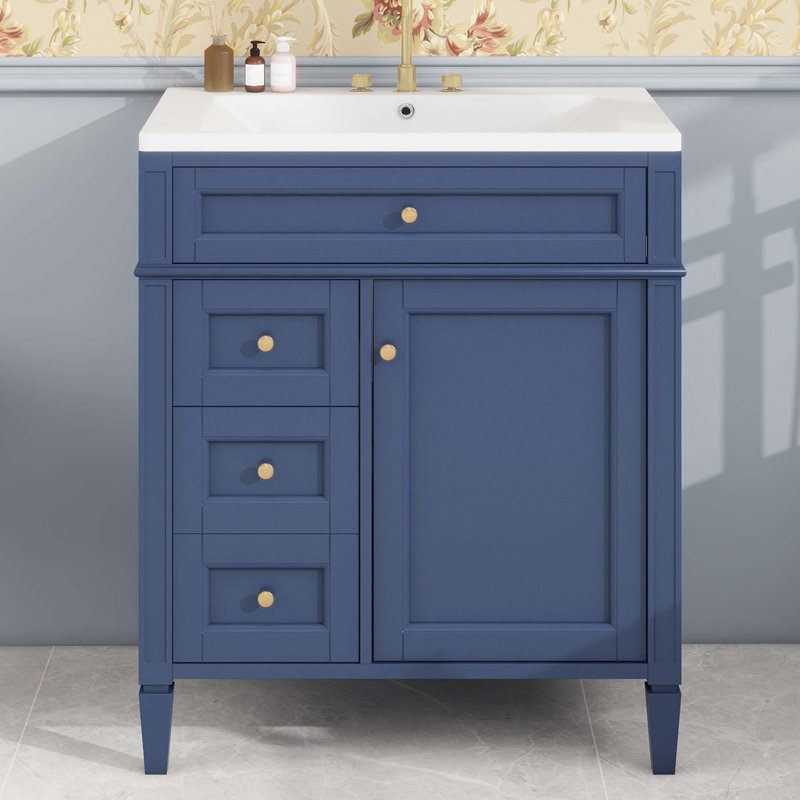 30'' Single Bathroom Vanity with Ceramic Top, Blue