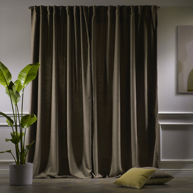 Paire de rideaux obscurcissant avec pattes de couleur unie, L 52 po x L 95 po, Brun clair