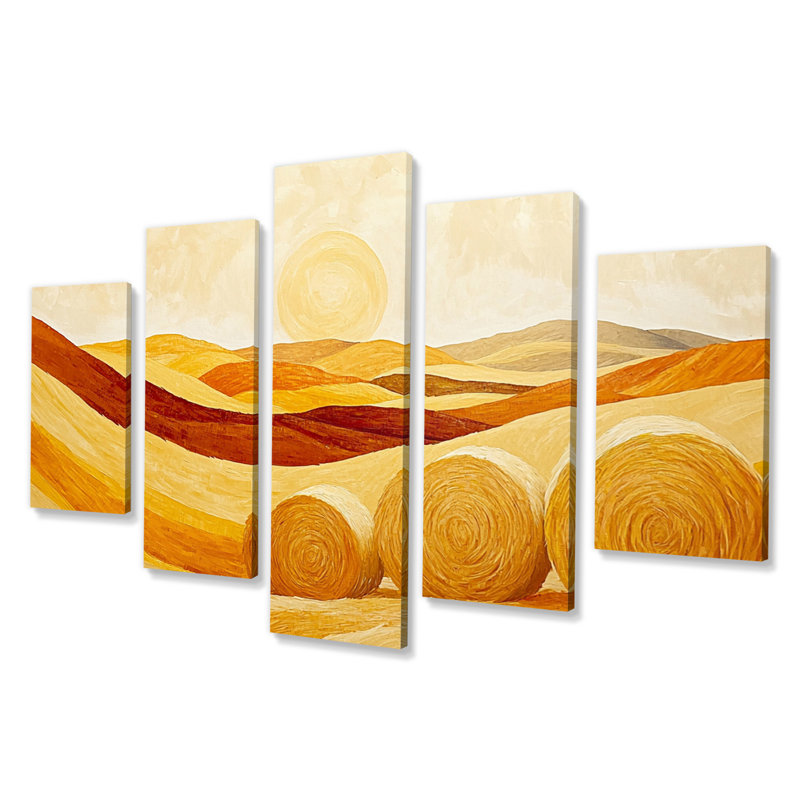 Paysage de ferme jaune et orange, Haystack Hills I - ensemble d'art mural sur toile