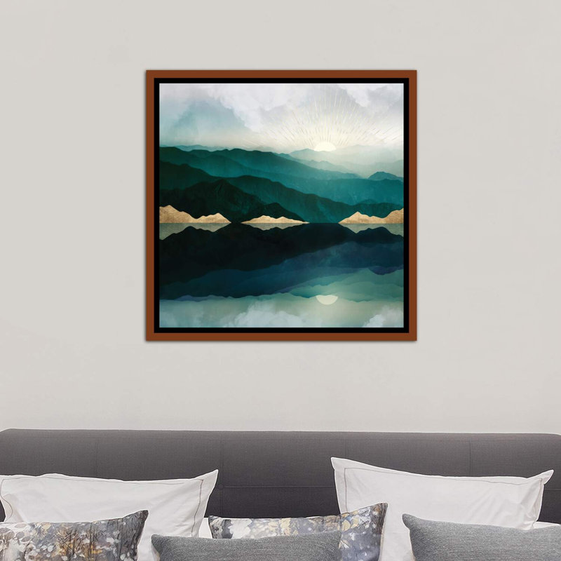 Waters Edge Reflection - Imprimé, Cadre flottant brun, H 26 po x l 26 po x P 1,5 po