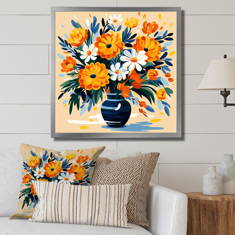Bouquet de fleurs bohème Henri Matisse, Cadre simple argenté, H 30 po x l 30 po x P 1,5 po