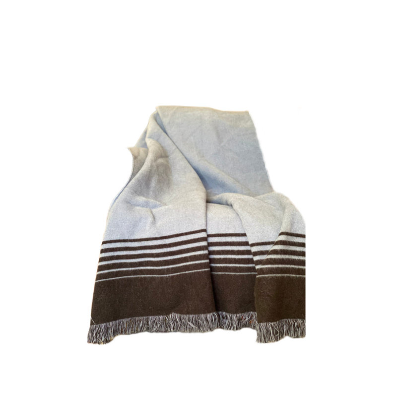 Jeté rayé en microfibre tissé avec frange