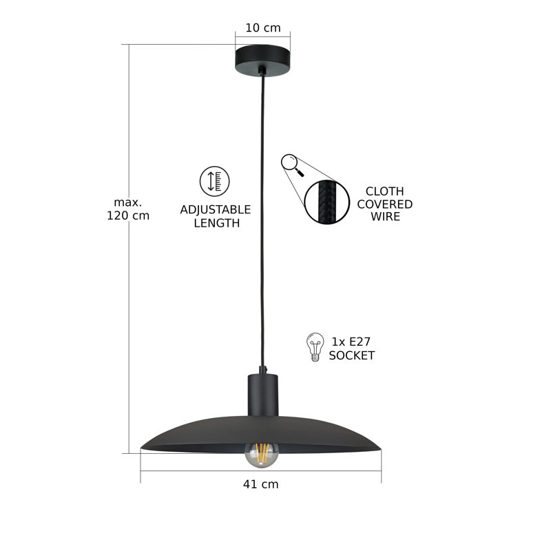 1 - Light Matte Black Dome Pendant, Black