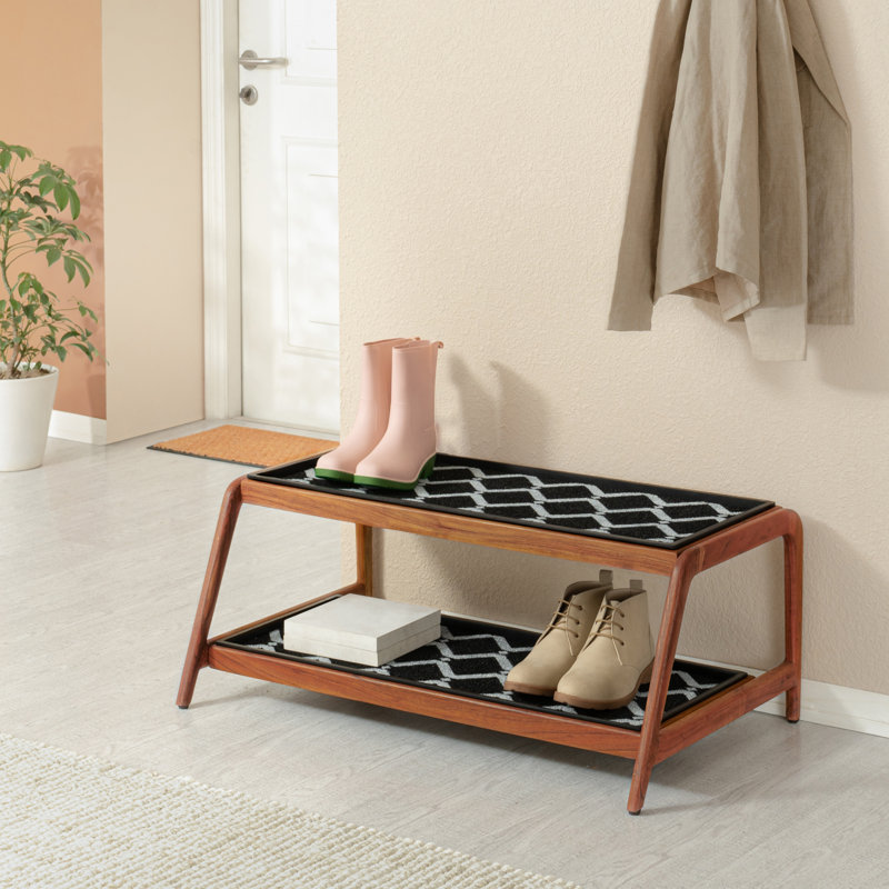 Support à bottes en bois massif de qualité supérieure avec tapis en fibre de coco naturelle - Rangement pour chaussures