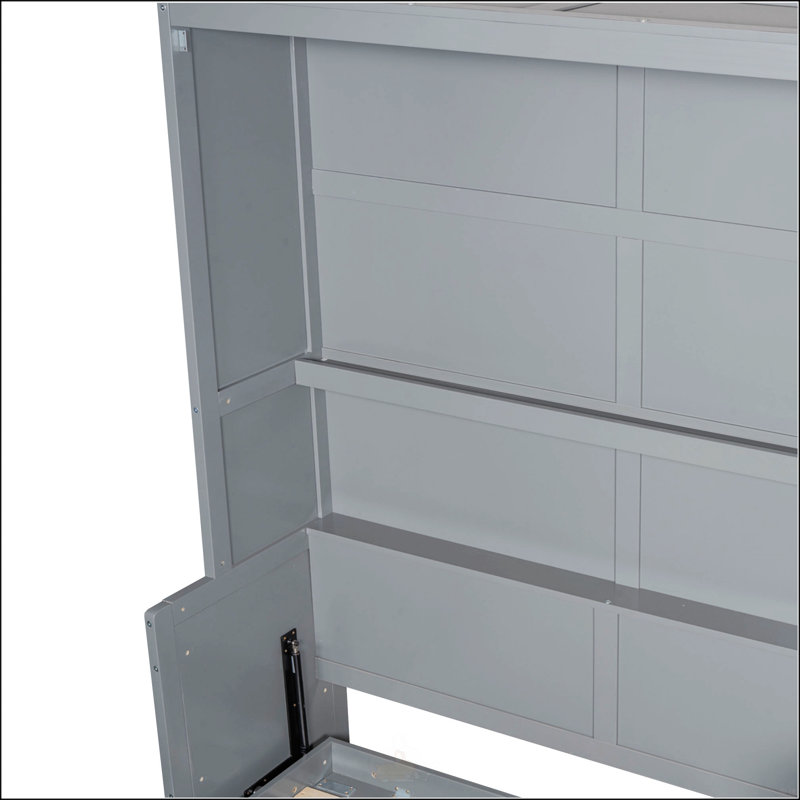 Grand lit escamotable mural avec placard, Gris