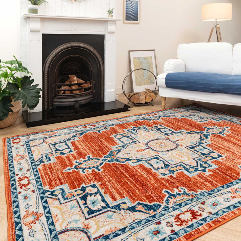 Armeda Orange Oriental Power Loom Rug, Rectangle 120 x 170cm