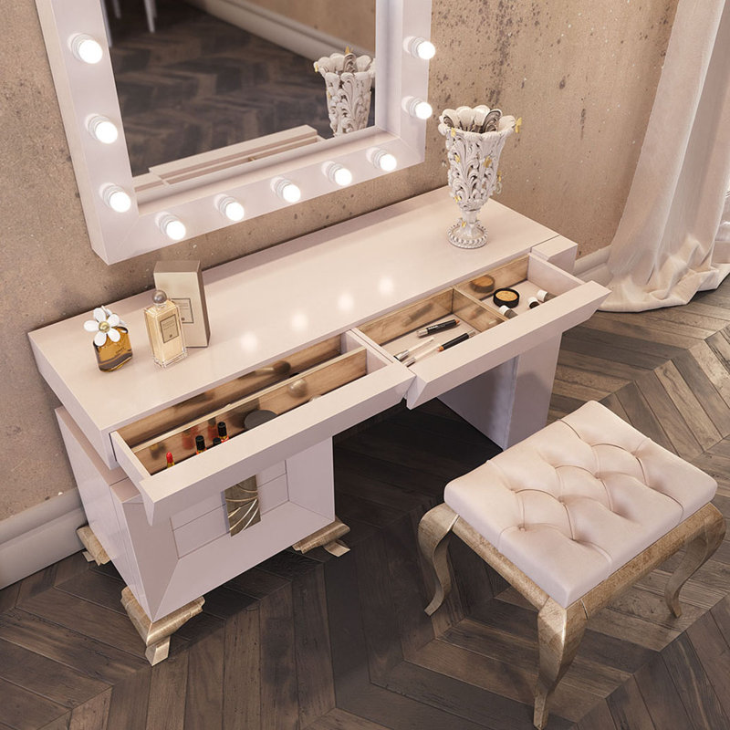 Ensemble coiffeuse avec tabouret Kephart, Mat
