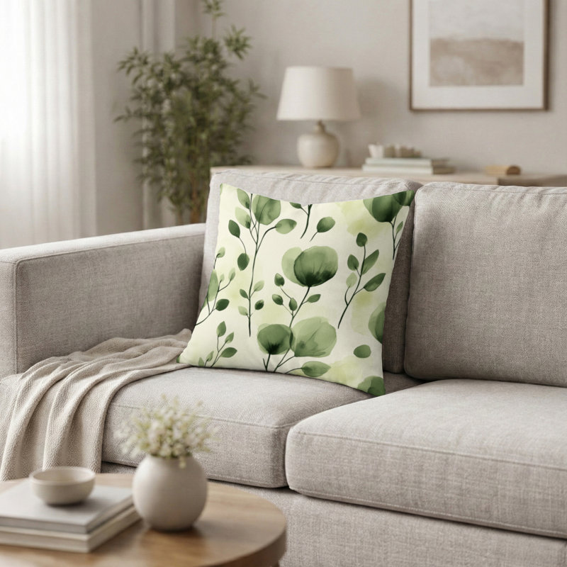 Coussin décoratif floral - coussin imprimé vert, H 16 po x l 16 po