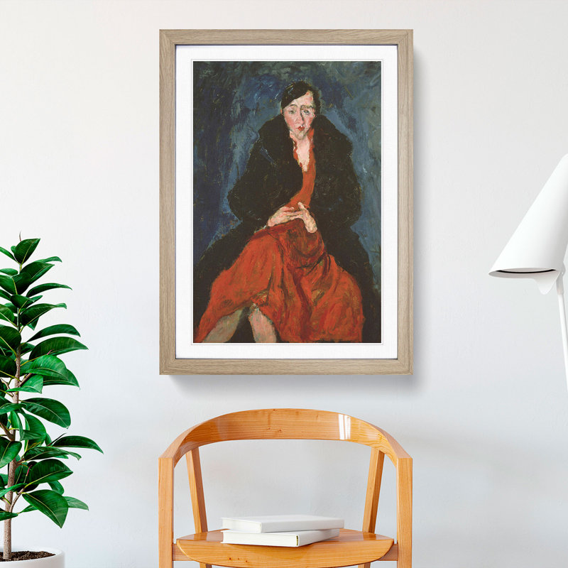 Woman in Red by Chaim Soutine - Picture Frame Painting, 65cm H x 48cm W x 2cm D, Oak Framed