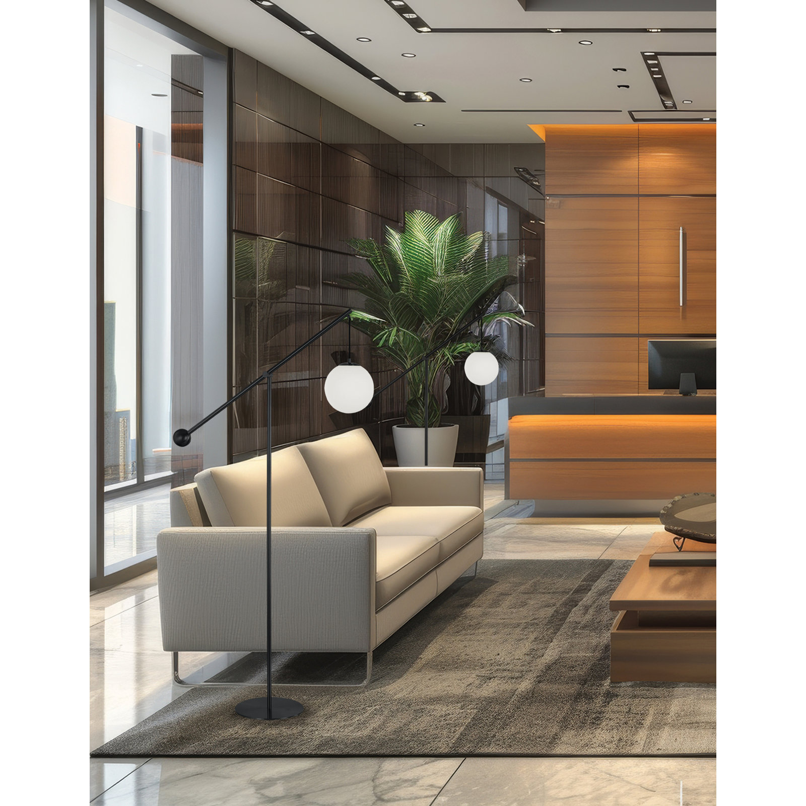 66.75'' Swing Arm Floor Lamp, Matte Black
