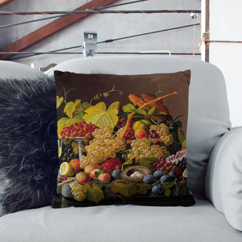 Still Life With Flowers And Fruit Vol.8 Square Throw Cushion, 55cm H x 55cm W x 20cm D, Black