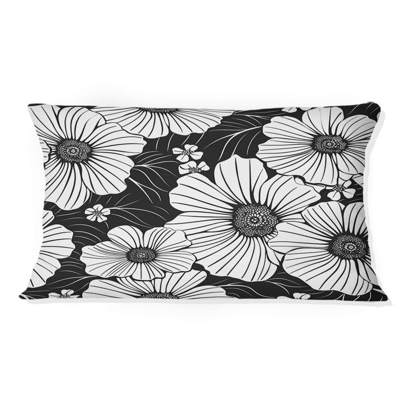 Coussin lombaire transitionnel noir et blanc Floral Garden II