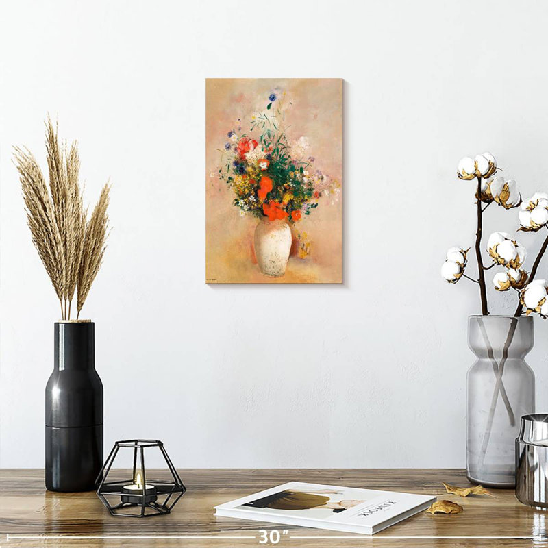 Vase de fleurs Harnek sur fond rose 1906, H 12 po x l 8 po