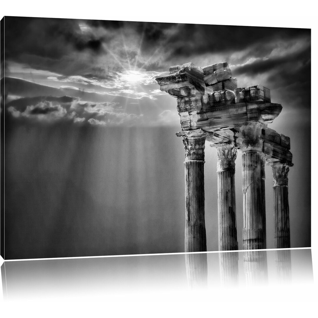 Leinwandbild Antiker Apollon Tempel in Monochrom