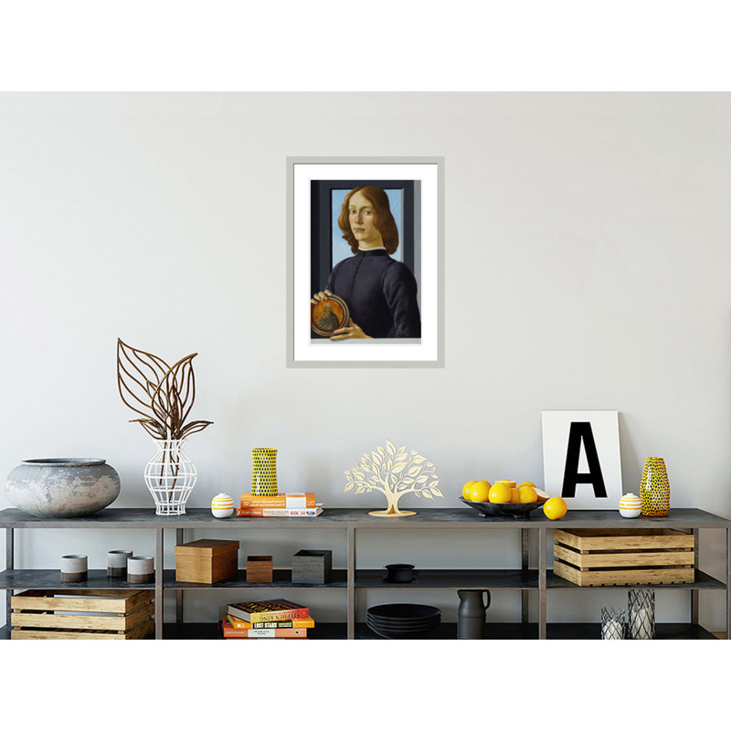 Portrait d'un jeune tenant un rondin par Sandro Botticelli, impression giclée sur cadre, H 29,5 po x l 21,99 po