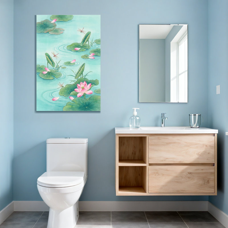 Étang de nénuphars avec plantes et fleurs, H 18 po x l 12 po