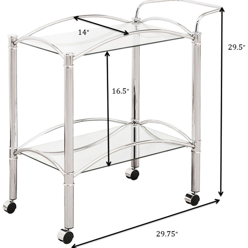 Chariot-bar rectangulaire en métal avec 2 tablettes en verre, apportant un style contemporain à la salle à manger, chariot facile à déplacer avec tablette, idéal pour l'organisation de la pièce, conception mobile lisse