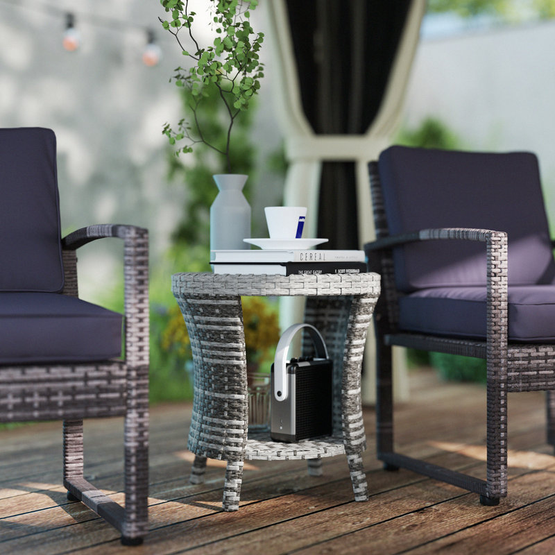 Table basse d'extérieur en osier 18 po, table d'appoint de patio à 2 niveaux, brun, Bois gris, Gris