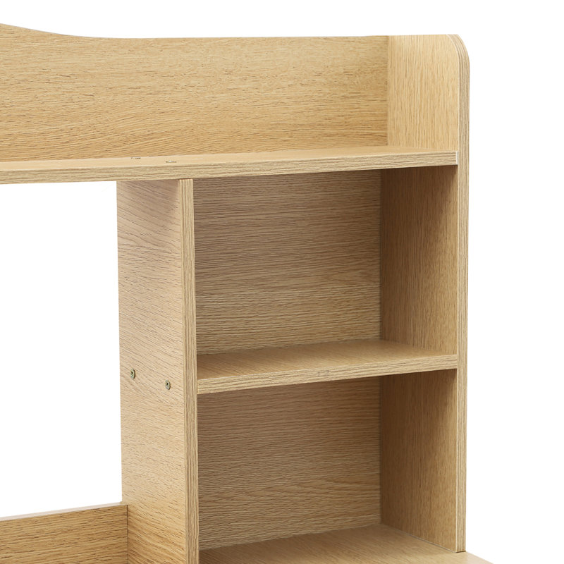 Computer Desk With Bookshelf - 39.37" X 18.9" Desktop Size, Oak