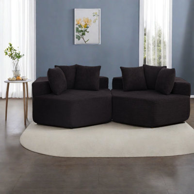Chaises d'appoint modulables, chenille noire, salon moderne de 54 pouces pour la maison