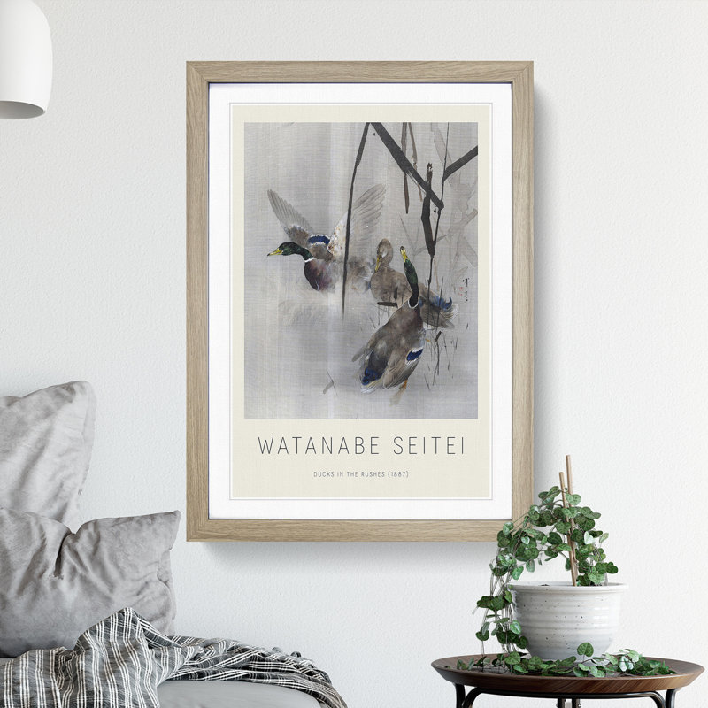 Ducks In The Rushes by Watanabe Seitei - Single Picture Frame Print, 36cm H x 27cm W x 2cm D, Oak Framed