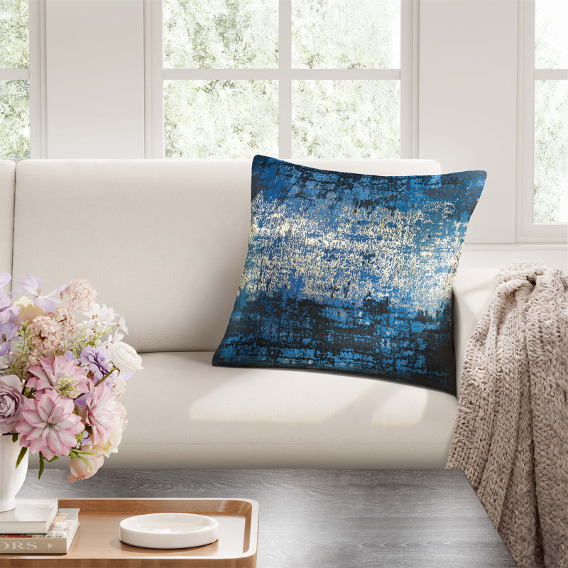  Glam Jacquard & Velvet Throw Square Accent Pillow Cover 20"x20" 1Piece, Navy/Gold