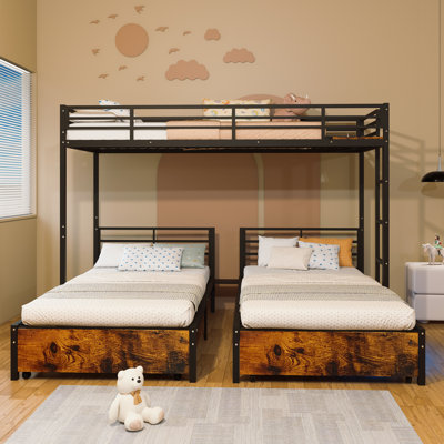 Triple lit superposé pour enfants, 3 lits superposés, métal, 2 pièces, L 92,3 po x l 77,6 po x H 64,4 po, noir