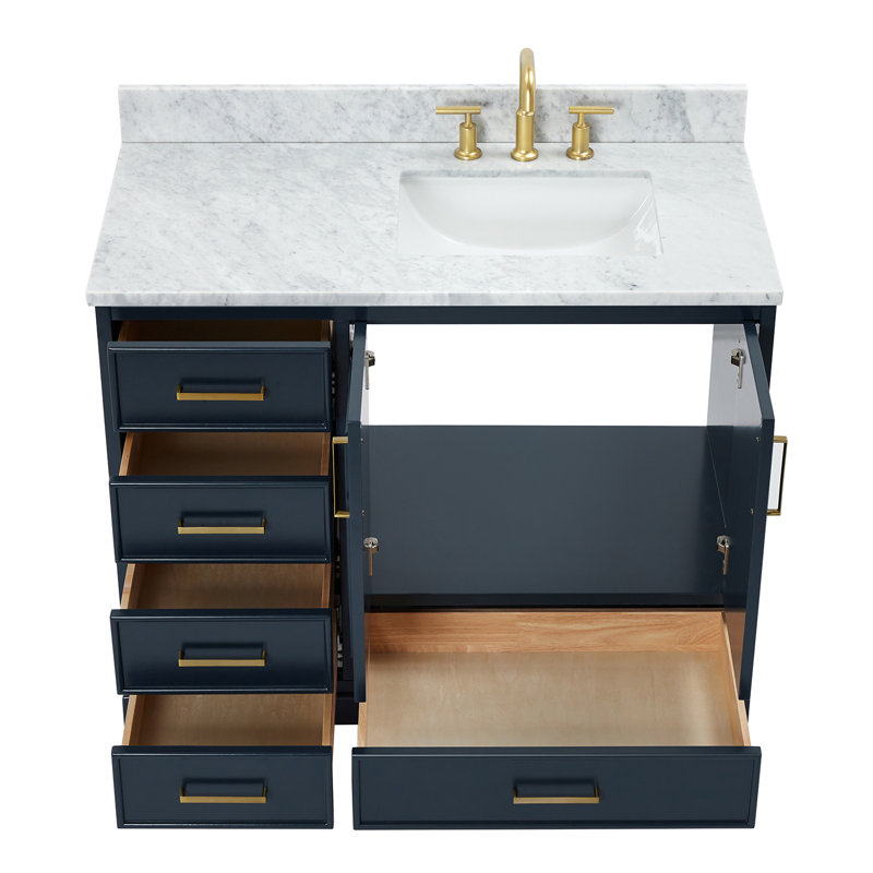 43'' Single Bathroom Vanity with Carrara Marble Top, Midnight Blue