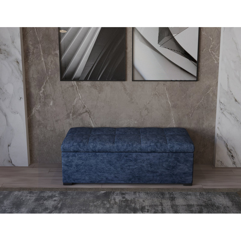 Calma Polyester Upholstered Storage Bench, Blue, H40 x W100 x D42cm