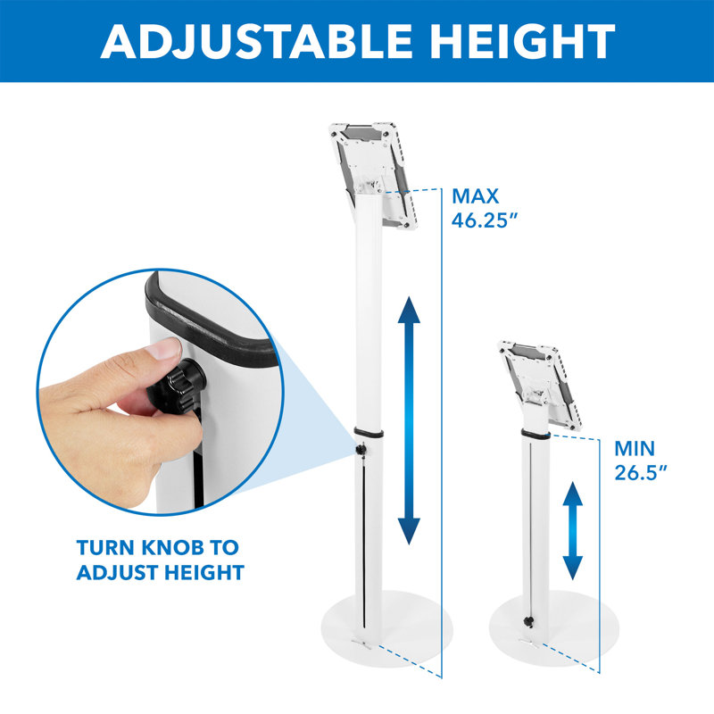 White Adjustable Universal Tablet Floor Stand with Lockable Mount