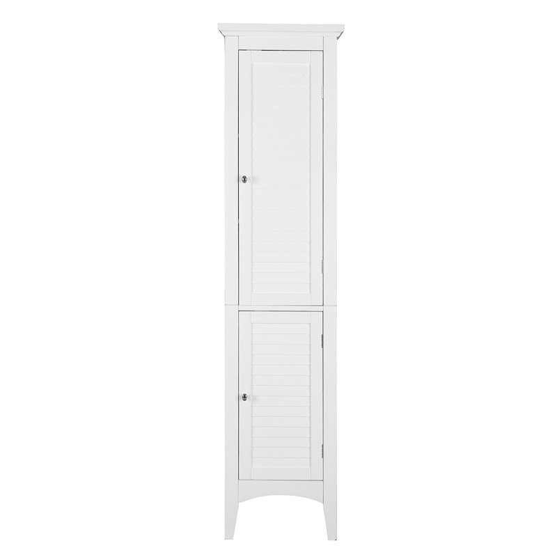 Benicio Freestanding Linen Accent Tower Cabinet with Faux Louvred Doors and Adjustable Shelf, White